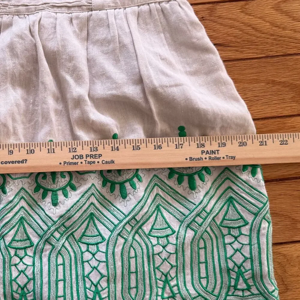 Madison Women's Size Medium Linen Green Embroidered Boho Elastic Waist Skirt
